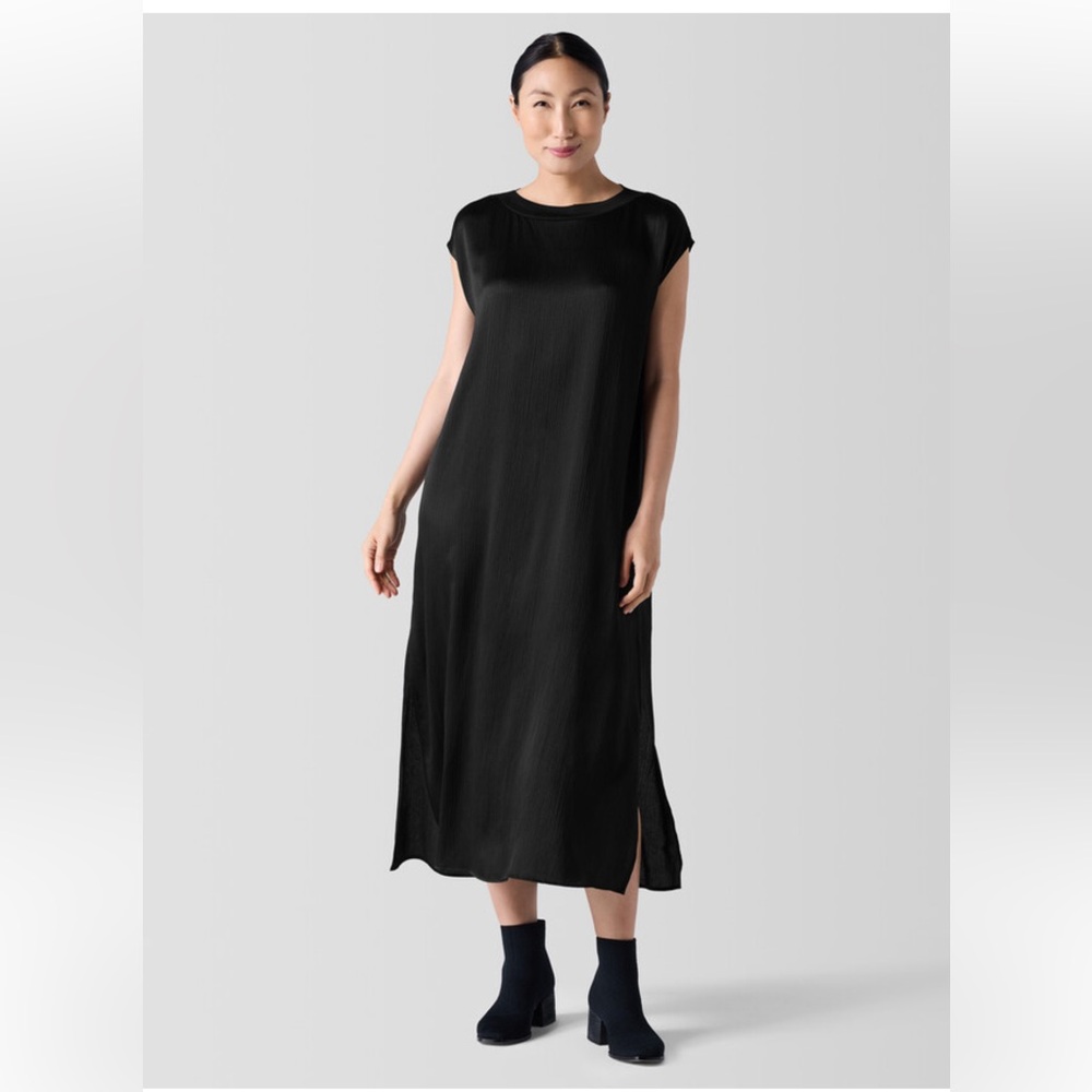 Eileen Fisher Black Cap-Sleeve Midi Dress